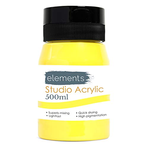 Elements 500ml Acrylfarbe 500ml Dose - Schnell trocknende Acrylfarben mit hohem Pigment und lebendigem Farbpigment Zitronengelb von Elements