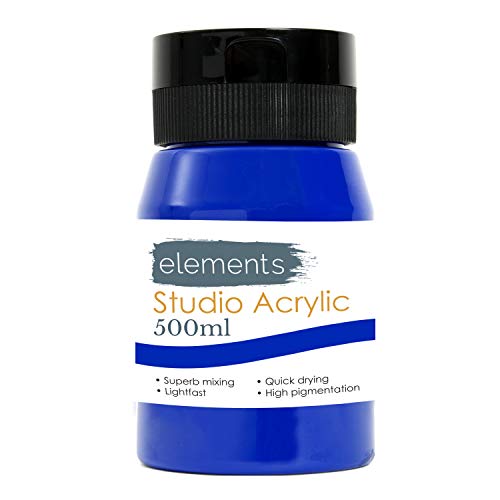 Elements 500ml Acrylfarbe 500ml Dose - Schnelltrocknende Acrylfarben mit hohem Pigment und kräftigem Farbpigment Ultramarin von Elements