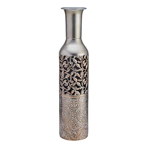 Elements Deko-Vase, geprägt, Metall, 43 cm, silberfarben von Elements
