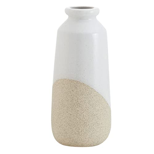 Elements Keramikvase, 15 x 15 x 34 cm, Weiß und Hellbraun, für künstliche oder getrocknete Blumen und Grün von Elements