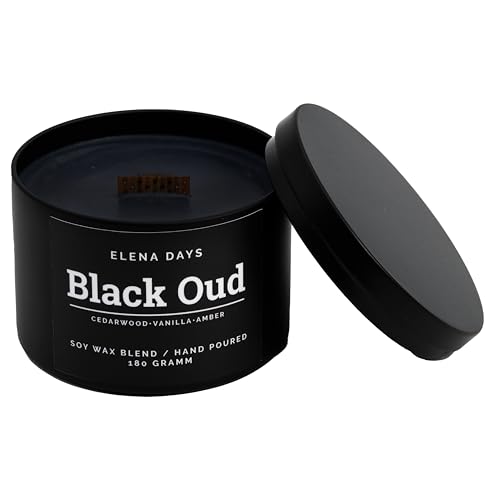 Duftkerze Black Oud, starker Duft, Duft Adlerholz, Geschenke für Männer, natürliches Sojawachs, Duftkerze mit Holzdocht, deutsche Marke, Brenndauer 45 Stunden, 180 gramm, Elena Days Duftkerze Black Oud, starker Duft, Duft Adlerholz, Geschenke für Männer, natürliches Sojawachs, Duftkerze mit Holzdocht, deutsche Marke, Brenndauer 45 Stunden, 180 gramm, Elena Days von Elena Days