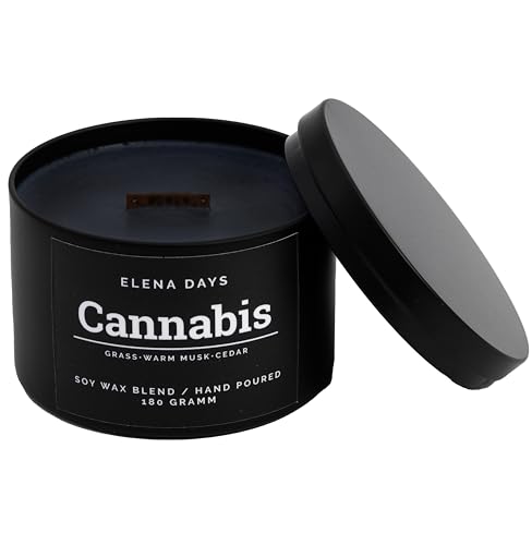Duftkerze Cannabis, starker Duft, Cannabis Duft, Geschenke für Männer, natürliches Sojawachs, Duftkerze mit Holzdocht, deutsche Marke, Brenndauer 45 Stunden, 180 gramm, Elena Days Duftkerze Cannabis, starker Duft, Cannabis Duft, Geschenke für Männer, natürliches Sojawachs, Duftkerze mit Holzdocht, deutsche Marke, Brenndauer 45 Stunden, 180 gramm, Elena Days von Elena Days