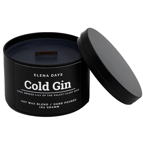 Duftkerze Cold Gin Duft, duftende Kerze mit Holzdocht, Geschenke für Männer, Kamineffekt mit Knisterdocht, Sojawachs, Handgefertigt in Deutschland, 180 gramm, Elena Days von Elena Days