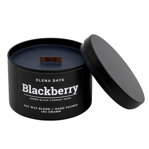 Elena Days, Duftkerze, starker Duft, schwarz, Geschenke für Männer, 100% Sojawachs, Duftkerze mit Holzdocht, kniesterde kerze, klein, 45h, 180g Duft Beere, Amber, Vanille Elena Days, Duftkerze, starker Duft, schwarz, Geschenke für Männer, 100% Sojawachs, Duftkerze mit Holzdocht, kniesterde kerze, klein, 45h, 180g Duft Beere, Amber, Vanille von Elena Days