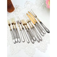 Antikes Besteck Set - 3 Gabeln Mit 800/835 Silbergriffen, Gemischte Vintage Und Messer, Ca. 1900-1930 von ElenaArtVintage