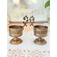 Antique Brass Cup Holders, Set Of 2, Ornate Design, Collector's Pieces Antique Brass Cup Holders, Set Of 2, Ornate Design, Collector's Pieces von ElenaArtVintage