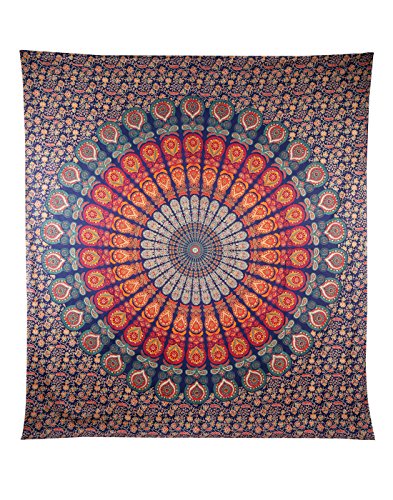 ele ELEOPTION Wandteppich Indian Mandala Wall Hanging Hippie Tapestry Wanddeko für Kinderzimmer Wohnzimmer Schlafzimmer auch als Yogamatte Picknickdecke Strandtücher (Rot und Grün, 150 x 205cm) von ele ELEOPTION