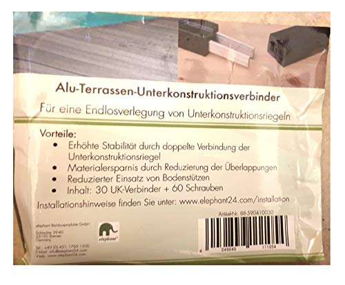 Alu-Terrassen-Unterkonstruktionsverbinder 30 UK-Verbinder+ 60 Schrauben von Elephant