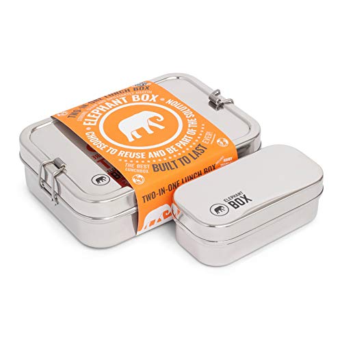 Elephant Box 2-in-1-Brotdose aus Edelstahl | Snack-Pod inklusive, Roll-Clips, BPA-frei und umweltfreundlich (800 ml) von Elephant