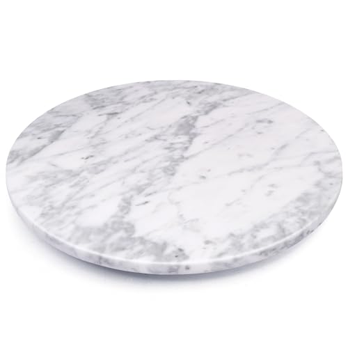 Marble Lazy Susan, 30,5 cm Kuchen-Drehteller zum Dekorieren, natürlicher Marmor-Kuchenständer, Drehteller, Backzubehör zum Präsentieren von Cupcakes, Käse, Keksen (weiß mit grauem Ton) von Elesinsoz