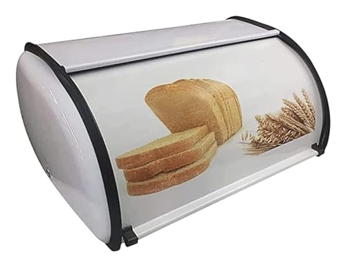 Brotkasten aus Edelstahl, großes Fassungsvermögen, Brotbox mit aufrollbarem Deckel, multifunktionaler Aufbewahrungsbehälter, Brotkastenhalter, für Zuhause und Küche (Brotmuster, Weiß, 34,3 cm L x 23,6 von Eletina