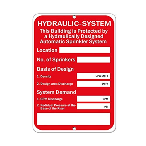 Eletina Warnschild Hydrauliksystem Automatisches Sprinklersystem Gefahrenschild Business Schild 30,5 x 20,3 cm Aluminium-Metall-Blechschild von Eletina