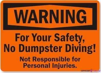 Metall-Blechschild mit Aufschrift "Warning Plaque For Your No Dumpster Diving! Not Responsible Personal Metal Tin Sign Wall Art Decor Safety Warning Signs For Outdoor & Indoor Office Sign 20.3 cm X 12 von Eletina