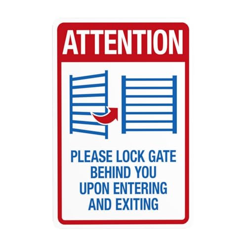Warnschild mit Aufschrift "Attention Please Lock Gate Behind You Upon Entering And Exiting", Pool-Sicherheits-Metallschilder für Zuhause, Geschäft, Outdoor, Innenbereich, Straße, Wand, Vorsicht von Eletina