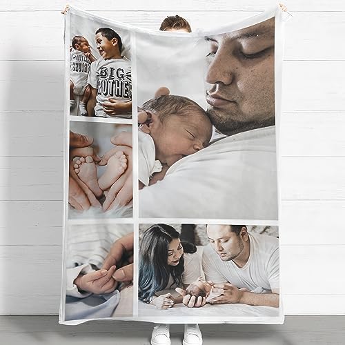 Benutzerdefinierte Flanelldecke mit Fototext, personalisierte einseitig Bedruckte Überwurfdecke für Erwachsene, Geschenk für Liebhaber, Ehefrau, Ehemann, Familie, Geburtstag (5 Bilder, 150x200CM) von Eletizy
