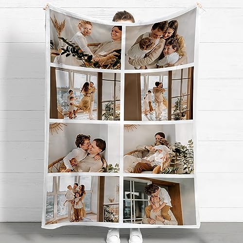Benutzerdefinierte Flanelldecke mit Fototext, personalisierte einseitig Bedruckte Überwurfdecke für Erwachsene, Geschenk für Liebhaber, Ehefrau, Ehemann, Familie, Geburtstag (8 Bilder, 150x200CM) von Eletizy