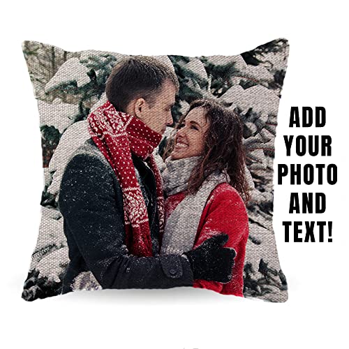 Personalisierter individueller Überwurf-Kissenbezug, Bild, Fotos und Text anpassen, einseitig bedruckte Kissenbezüge Haustier Liebhaber Familienfoto, nur Überwurf-Kissenbezug, 40x40cm (Leinen) von Eletizy