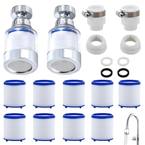 14 Stück Wasserfilter Wasserhahn, 2 Pcs 360° Wasserhahn Filter+9 Pcs Pp-Baumwollfilterelement+2 Pcs Universelle Schnittstelle, Für Küche, Waschbecken, Badezimmer Wasserfilter Für Wasserhahn von ElevaPulse