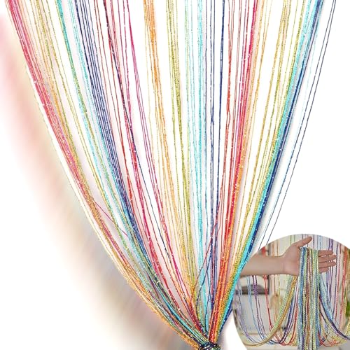 ElevaPulse Fadenvorhang Insektenschutz, Fliegenvorhang Terrassentür 90 x 200cm Wandvorhang Schaufensterdekoration, als Raumteiler Fliegenschutz oder als Festliche saisonale Dekoration (Rainbow) von ElevaPulse