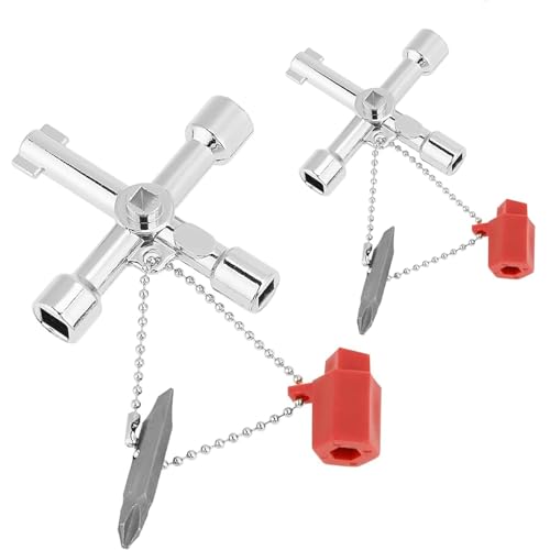 ElevaPulse 2 Stück 4 Wege Multifunktionale Schaltschrankschlüssel für Elektrische Wasser Gas Meter Box Schrank Öffnen, Universal 4 Wege Schlüssel, Silber von ElevaPulse