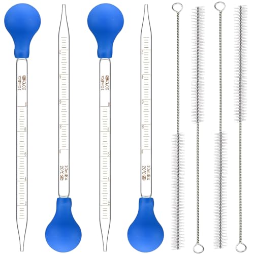 ElevaPulse 4 Stück Pipette + 4 Stück Reinigungsbürste, Glaspipette Pipette 10ml, Pipetten, Pipette Glas, Glas Pipette, Tropfpipette Für Labor Lebensmittel Forschung Medizin Schule von ElevaPulse