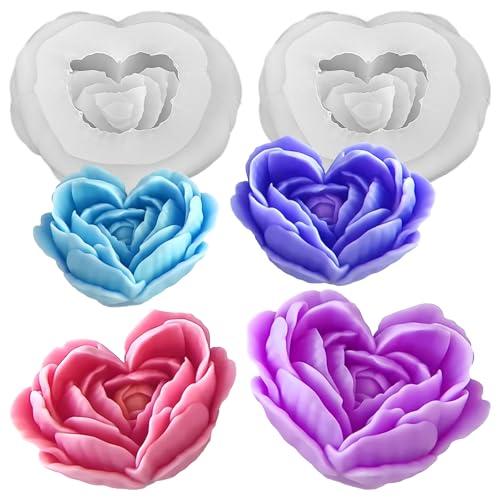 ElevateTech 2 Stück Kerzen Silikonformen Pfingstrose Silicone Kerzenform 3D Blumen-Kerzenform Gießformen Kerzenformen 3D Heimdekorationsform Bastelgeschenk DIY Herstellung von ElevateTech