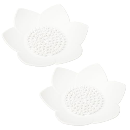 ElevateTech 2 Stück Lotus Dusch-Dampfgarer Silikon-Seifenschale mit Abfluss Kleine Lotusblütenform Seifenhalter für Küche Spüle Badezimmer Theke Dusche, Weiß von ElevateTech