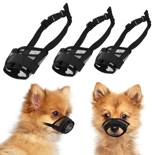 ElevateTech 3 Stück Maulkorb Für Hunde Verstellbare Schlaufe Weicher Netzmaulkorb Für Kleine Mittelgroße Und Große Hunde Verstellbarer Riemen Atmungsaktiver Mundschutz Schützt Vor Beißen Bellen Kauen von ElevateTech