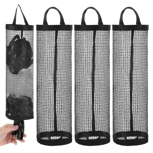 ElevateTech 4 Stück Plastiktütenhalter für Lebensmitteltüten, Netzstoff, hängende Aufbewahrungstaschen, Spender, Organizer, faltbare Müllbeutelhalter für Zuhause und Küche von ElevateTech