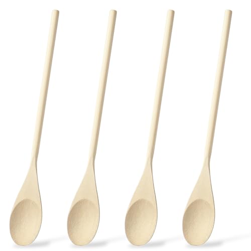 ElevateTech 4 Stück Kochlöffel Holz aus Holz kleine Suppenlöffel mit langem Griff glattes Küchenhelfer-Set (1,8 cm) Gewürzlöffel für Honig Tee Kaffee geeignet für Küche Feiern und Geburtstage von ElevateTech