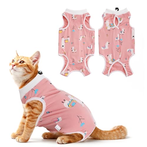ElevateTech Erholungsanzug Katzen Haustiere Schutz Kleidung Für Katzen Weicher Atmungsaktiver Katzen-Einteiler Leckfest Geeignet Für Den Weiblichen Bauch Während Verstellbarer Halsausschnitt (Rosa L) von ElevateTech