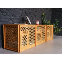 Dreibettzimmer Hundehütte Mit Teiler, 3 Hundebox, Hundekäfig Innen, Aus Holz, Moderne Hundehütte, Haustierhaus, Haustiermöbel von ElevatedDogBowls