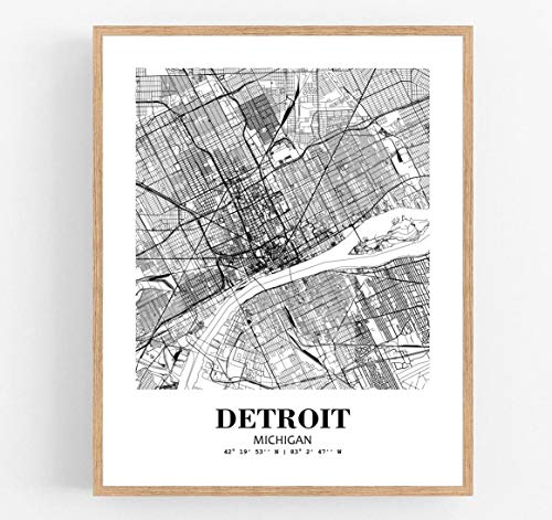 Eleville Poster, ungerahmt, Motiv: Detroit Michigan, Stadtansicht, abstrakte Straße, moderne Karte, Kunstdruck, für Wand, Büro, Heimdekoration, minimalistische Linienart, Hauseinweihung, wgn310 von Eleville