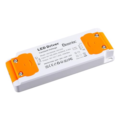 Elezenioc LED Transformator 12V 15W, Ultra dünn LED Trafo 230V auf 12V Transformator 1.25A, AC/DC Konstantspannungs Netzteil für Lampen Nicht Dimmba für G4 MR16 MR11(Orange-12v-15W) von Elezenioc