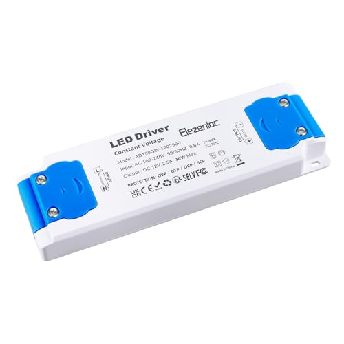 Elezenioc LED Transformator 12V 30W, Ultra dünn Trafo 230V auf 12V Transformator 2.5A, AC/DC Konstantspannungs Netzteil für Lampen Nicht Dimmba für G4 MR16 MR11 LED Strips(Blue-12v-30W von Elezenioc