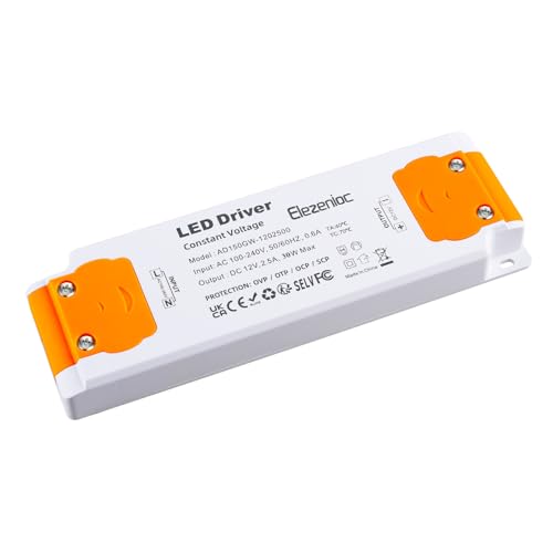 Elezenioc LED Transformator 12V 30W, Ultra dünn Trafo 230V auf 12V Transformator 2.5A, AC/DC Konstantspannungs Netzteil für Lampen Nicht Dimmba für G4 MR16 MR11 LED Strips(Orange-12v-30W) von Elezenioc