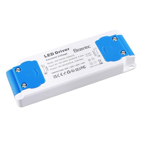 Elezenioc Led Trafo 24v 15w, Led Netzteil Trafo 230v Auf 24v 0.625A, Transformator Ac Zu Dc Niedervolttrafo, G4, Mr16, Gu5 FüR Led Beleuchtungen, Nicht Dimmbar, Kompakter Extrem DüNner von Elezenioc