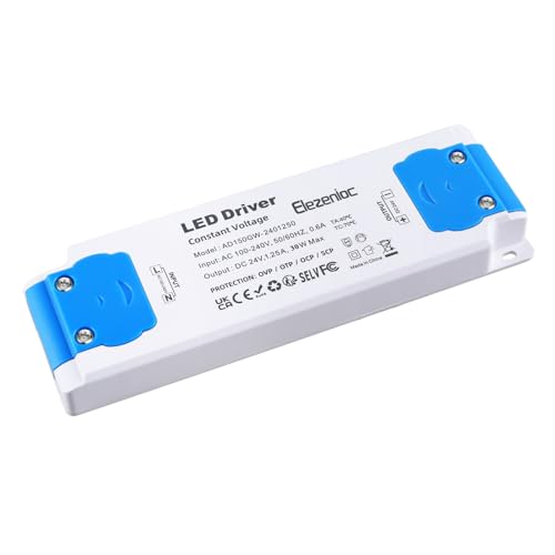Elezenioc Led Trafo 24v 30w, Led Netzteil Trafo 230v Auf 24v 1.25A, Transformator Ac Zu Dc Niedervolttrafo, G4, Mr16, Gu5 FüR Led Beleuchtungen, Nicht Dimmbar, Kompakter Extrem DüNner von Elezenioc