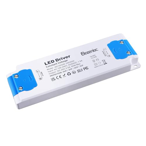 Elezenioc Led Trafo 24v 60w, Led Netzteil Trafo 230v Auf 24v 2.5A, Transformator Ac Zu Dc Niedervolttrafo, G4, Mr16, Gu5 FüR Led Beleuchtungen, Nicht Dimmbar, Kompakter Extrem DüNner von Elezenioc