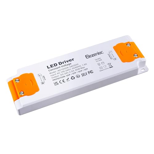 LED Trafo 24V 60W IP44 Netzteil, LED Treiber Konstantspannung 2.5A Schaltnetzteil für LED Stripes & Spots, Ohne Brummen & Flackern, Überlastschutz für Innen & Außen (Feuchtraum), Nicht Dimmbar von Elezenioc