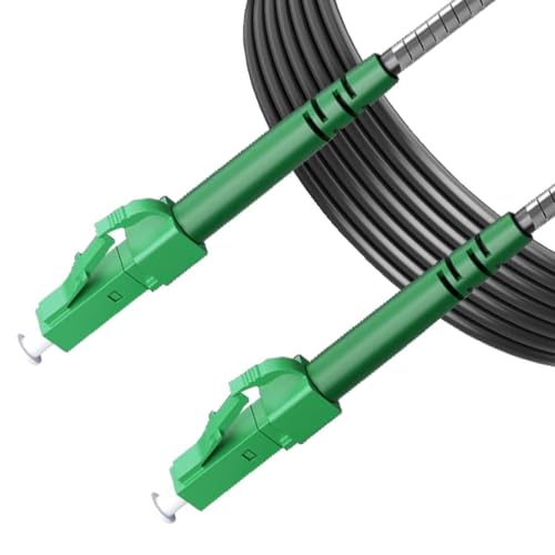 Elfcam® - 15m Geschirmtes Stahl-Lichtwellenleiterkabel LC/APC zu LC/APC,Geeignet für Innen- und Außeninstallationen, Simplex Monomode Schwarz OS2 3,0mm (15M) von Elfcam