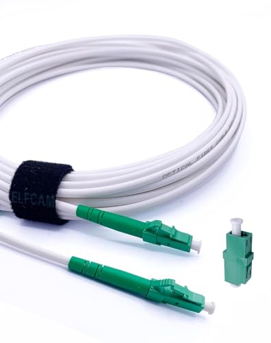 Elfcam® - 5m Glasfaserkabel LC/APC zu LC/APC SM 3,0mm Weiß, Lieferung mit Kupplung für Glasfaserverlängerung,Kompatibel：Deutsche Telekom,Vodafone,FRITZ!,Deutsche Glasfaser,1&1 und Viele Mehr von Elfcam