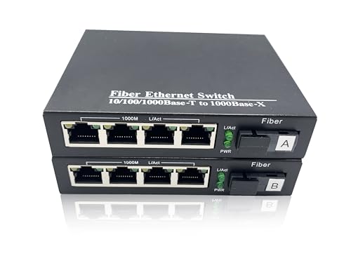 Elfcam® - Ethernet-Faser-Konverter, ausgestattet mit 1,25 G SFP (Mini-GBIC) mit Glasfaser, SC Monomode, Ports, bis zu Einer Entfernung von 20 km, 4 RJ45-Ports von Elfcam