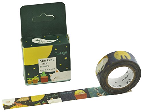 Elfenstall Masking Tape Washi-Tape Motiv-Klebeband zu Dekoratinszwecke Scrappingbook oder zum Basteln 15mm x 10m Design Good Night Katze von Elfenstall