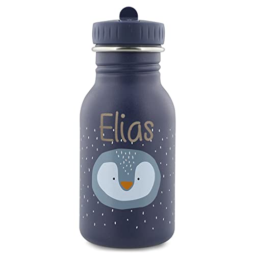 Elfenstall Personalisierte Trixie Baby Edelstahl Trinkflasche mit Namens-Gravur (350 ml, Pinguin) von Elfenstall