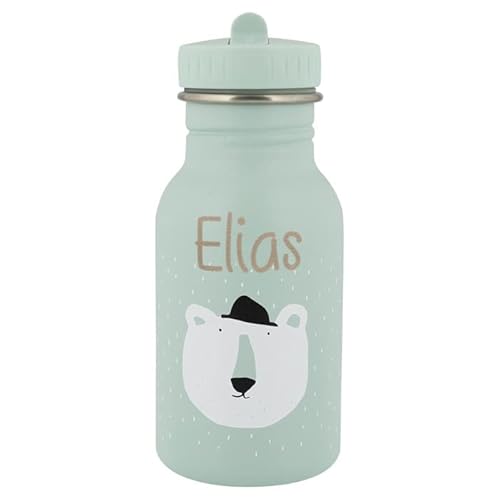 Personalisierte Trinkflasche aus Edelstahl von Trixie Baby Gravur des Namens (350 ml, Eisbär) von Elfenstall