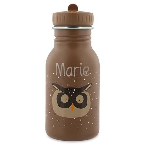 Personalisierte Trinkflasche aus Edelstahl von Trixie Baby Gravur des Namens (350 ml, Eule) von Elfenstall