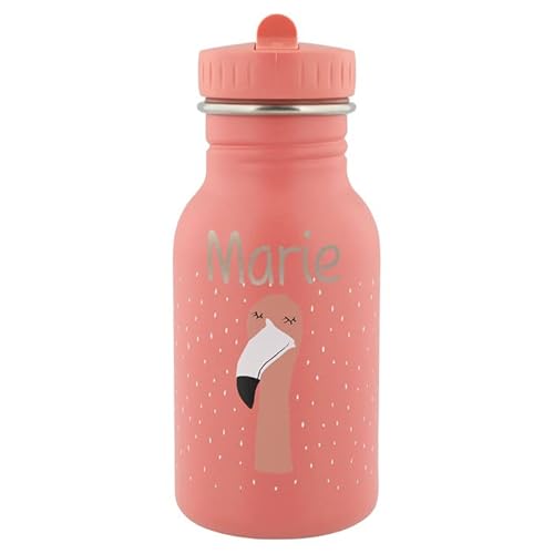 Personalisierte Trinkflasche aus Edelstahl von Trixie Baby Gravur des Namens (350 ml, Flamingo) von Elfenstall