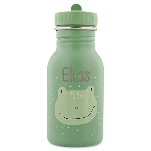 Personalisierte Trinkflasche aus Edelstahl von Trixie Baby Gravur des Namens (350 ml, Frosch) von Elfenstall