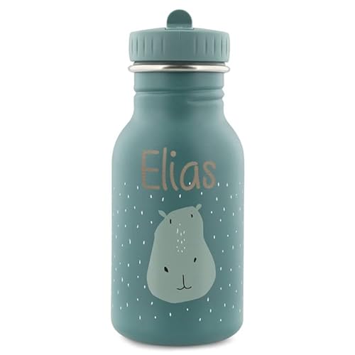 Personalisierte Trinkflasche aus Edelstahl von Trixie Baby Gravur des Namens (350 ml, Hippo) von Elfenstall